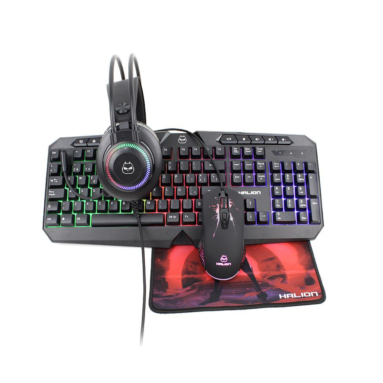 KIT GAMER HALION HA-875C MACK 4 EN 1 TECLADO CON LUCES MOUSE 7COLORES