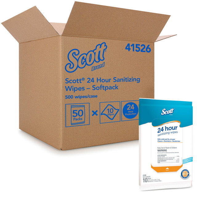 Scott 24 Hour Sanitizing Wipes - Case of 50 Softpacks, 500 Wipes/Case