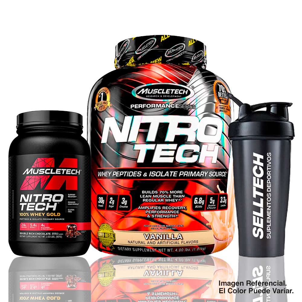 PACK MUSCLETECH NITROTECH PERFORMANCE 4 LB VAINILLA + NITROTECH WHEY GOLD 2.2 LB CHOCOLATE