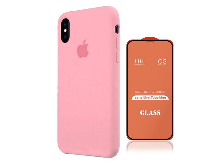 CASE SILICONA IPHONE XR  ROSA + MICA DE VIDRIO COMPLETO