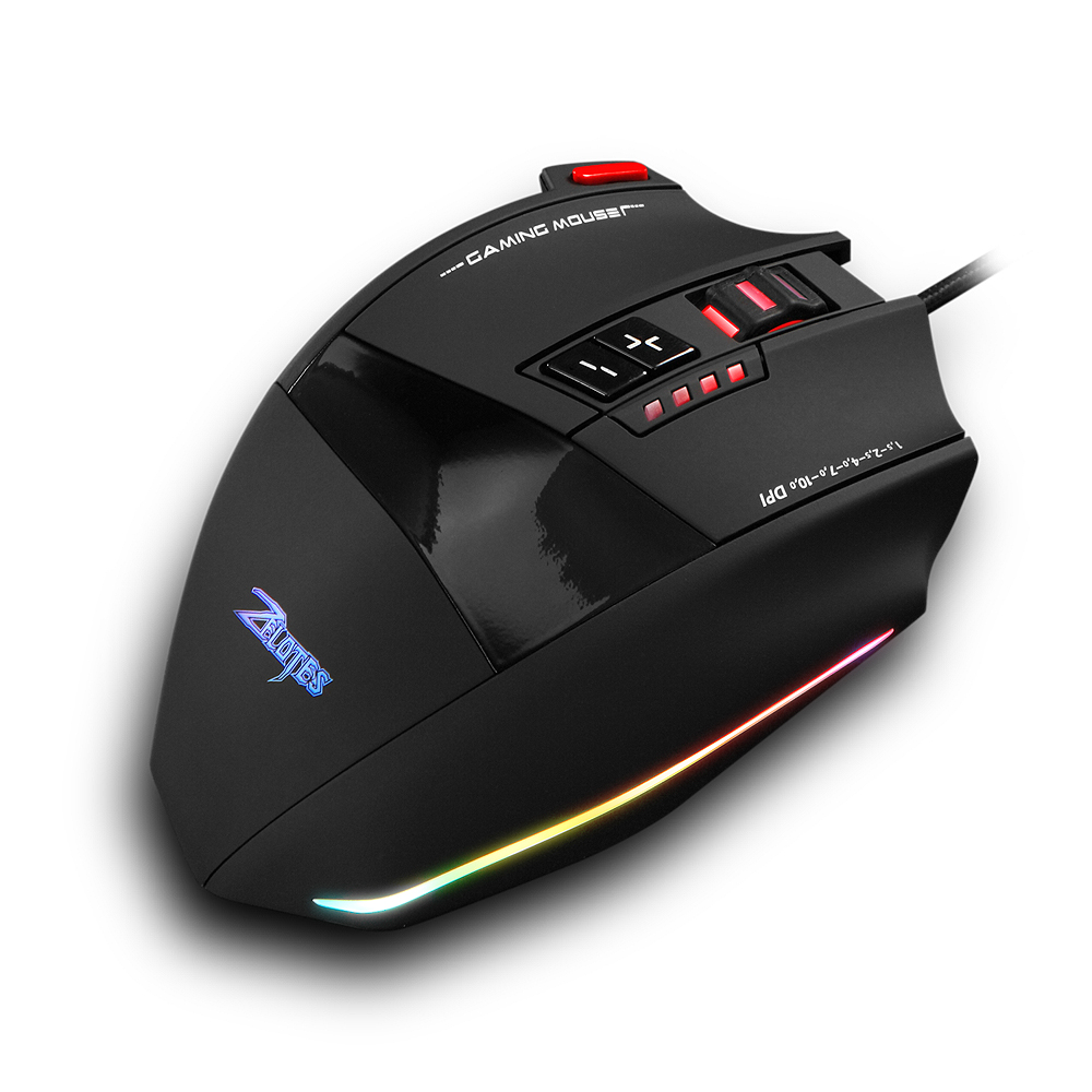 Zelotes C-13 Wired Gaming Mouse 13 Programming Keys Adjustable 10000DPI RGB Light Belt 128KB On-board Memory Built-in Counterweight Mechanism