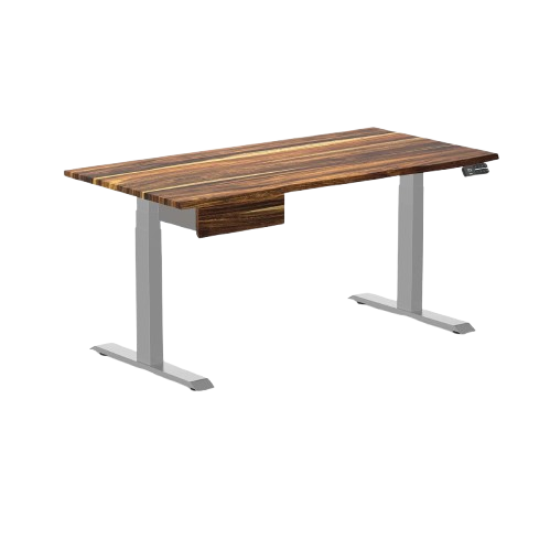 Desky Dual Hardwood Standing Desk With Drawer 150cm Pheasantwood Desktop and Grey Frame