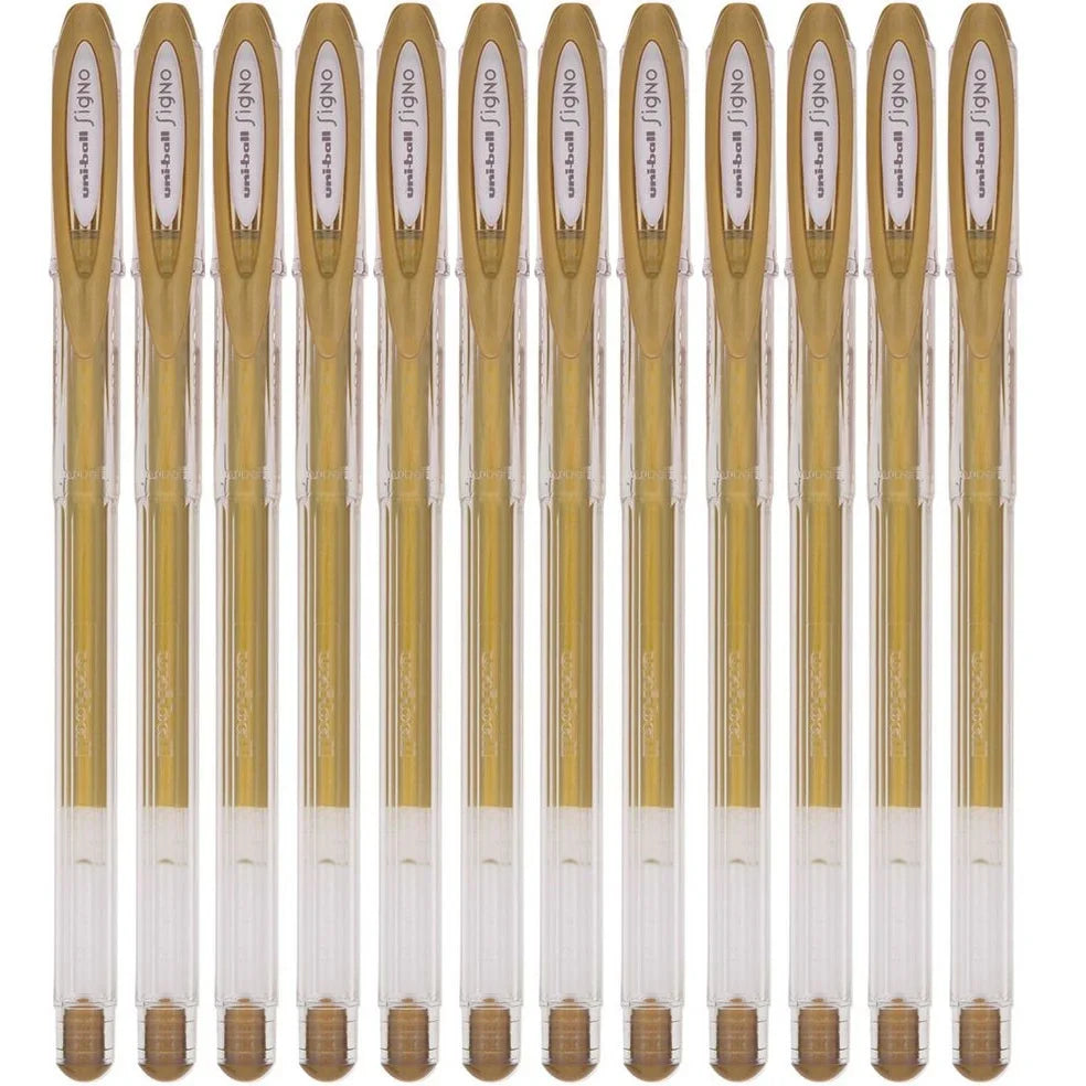 Uni-Ball UM120 Signo Gel Ink Rollerball Pen 0.5mm Metallic Gold Box 12