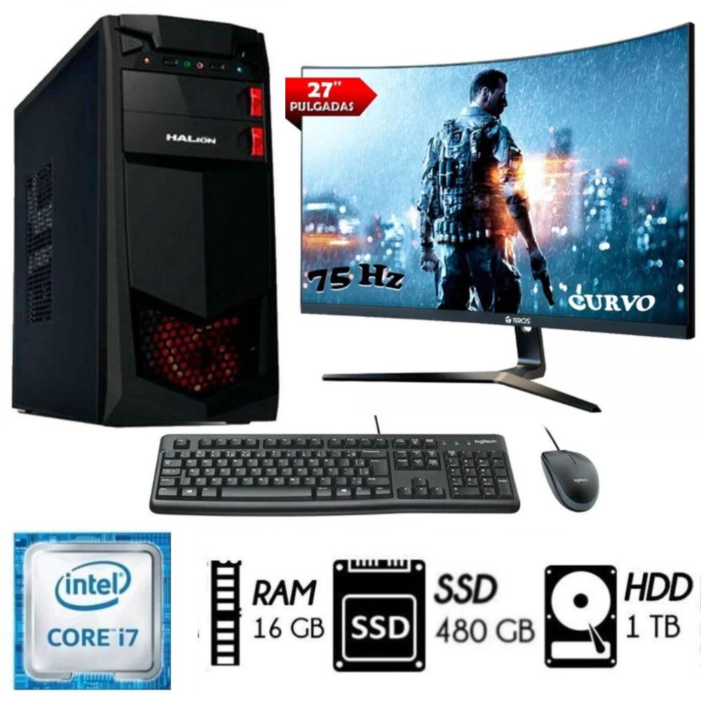 COMPUTADORA PC INTEL CORE I7 3.4 GHZ RAM 16GB DISCO DURO 1TB+DISCO SSD 480GB MONITOR 27'' FULL HD