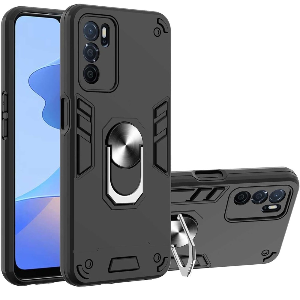 FUNDA DE OPPO A16 CON ANILLO METÁLICO ANTISHOCK NEGRO RESISTENTE
