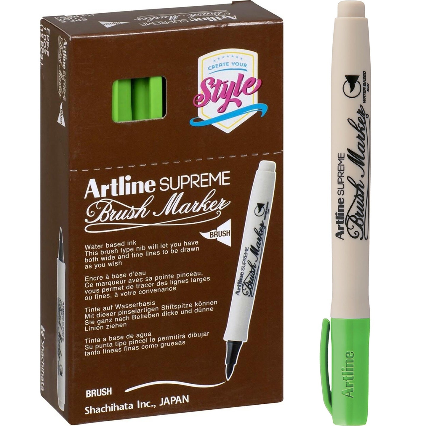 Artline Supreme Brush Marker Box of 12 (Yellow Green)