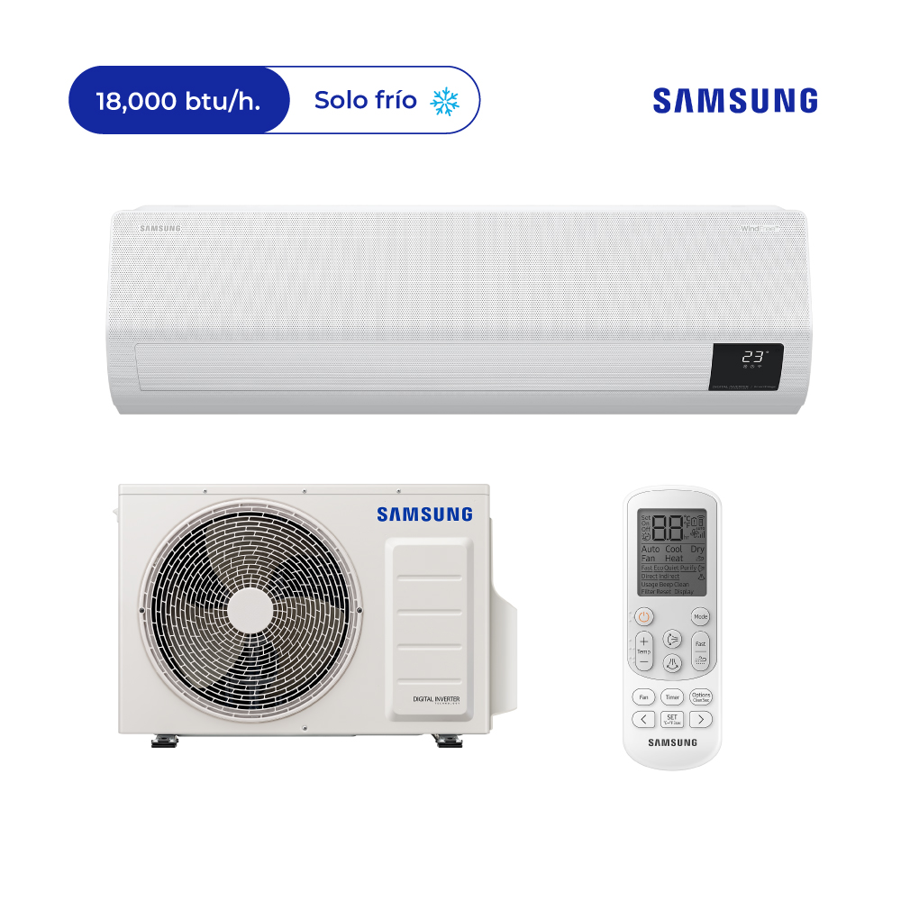 AIRE ACONDICIONADO SAMSUNG SPLIT PARED WINDFREE DE 18,000 BTU/H FRÍO SOLO