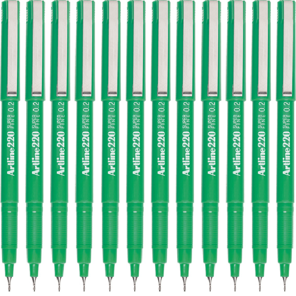 Artline Box 12 220 Fineline Pen 0.2mm Extra Fine (Green)