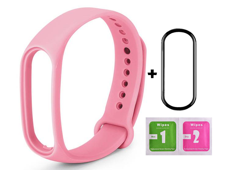 CORREA SILICONA + MICA DE VIDRIO 9H PARA XIAOMI MI BAND 6 - ROSA