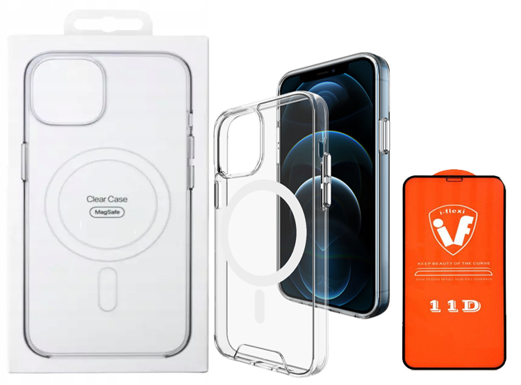 FUNDA CLEAR CASE CON MAGSAFE PARA IPHONE 13 PRO MAX TRANSPARENTE + MICA DE VIDRIO 11D COMPLETO