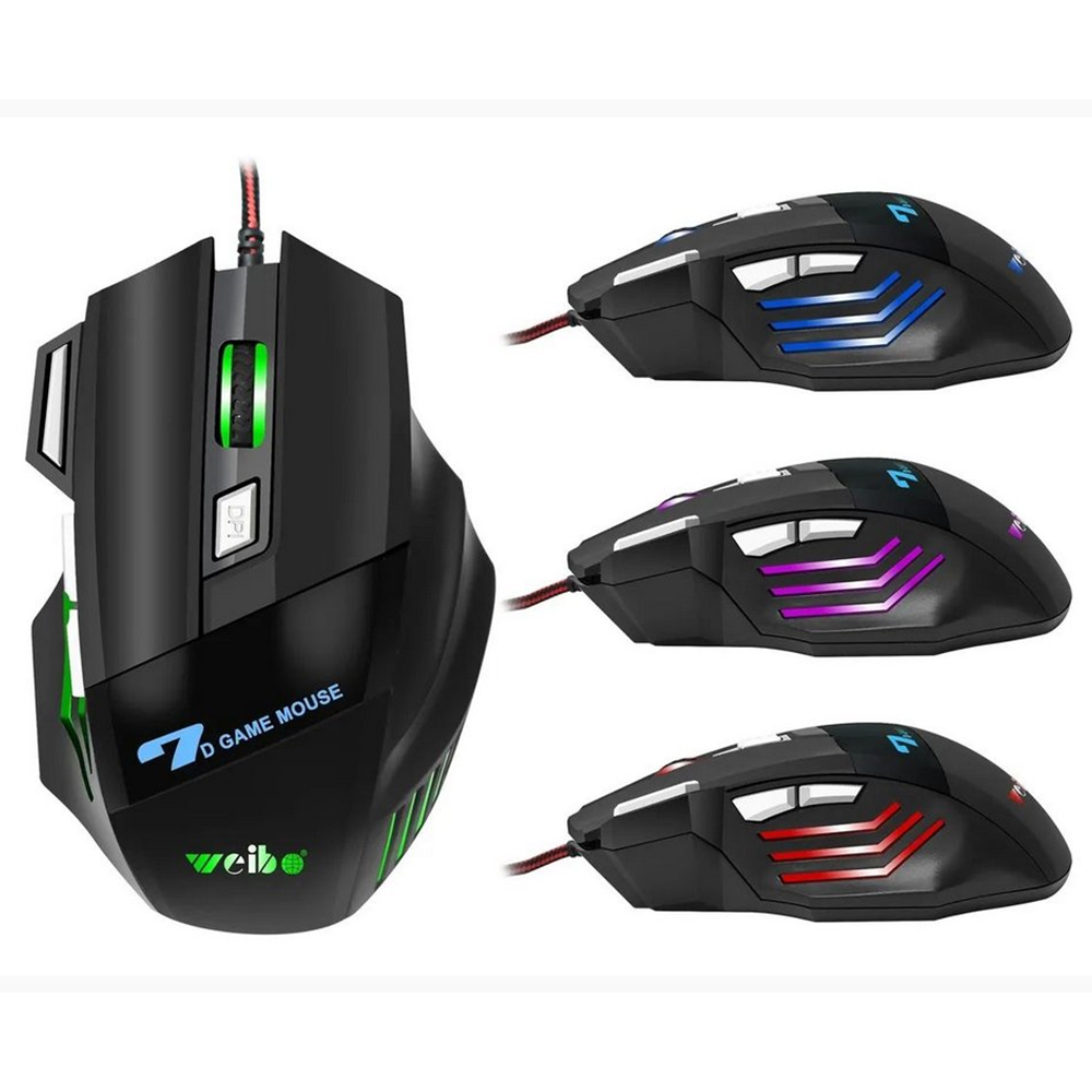 MOUSE GAMER WEIBO X7 RGB ILUMINACION LED 3200 DPI CABLE 1.8M