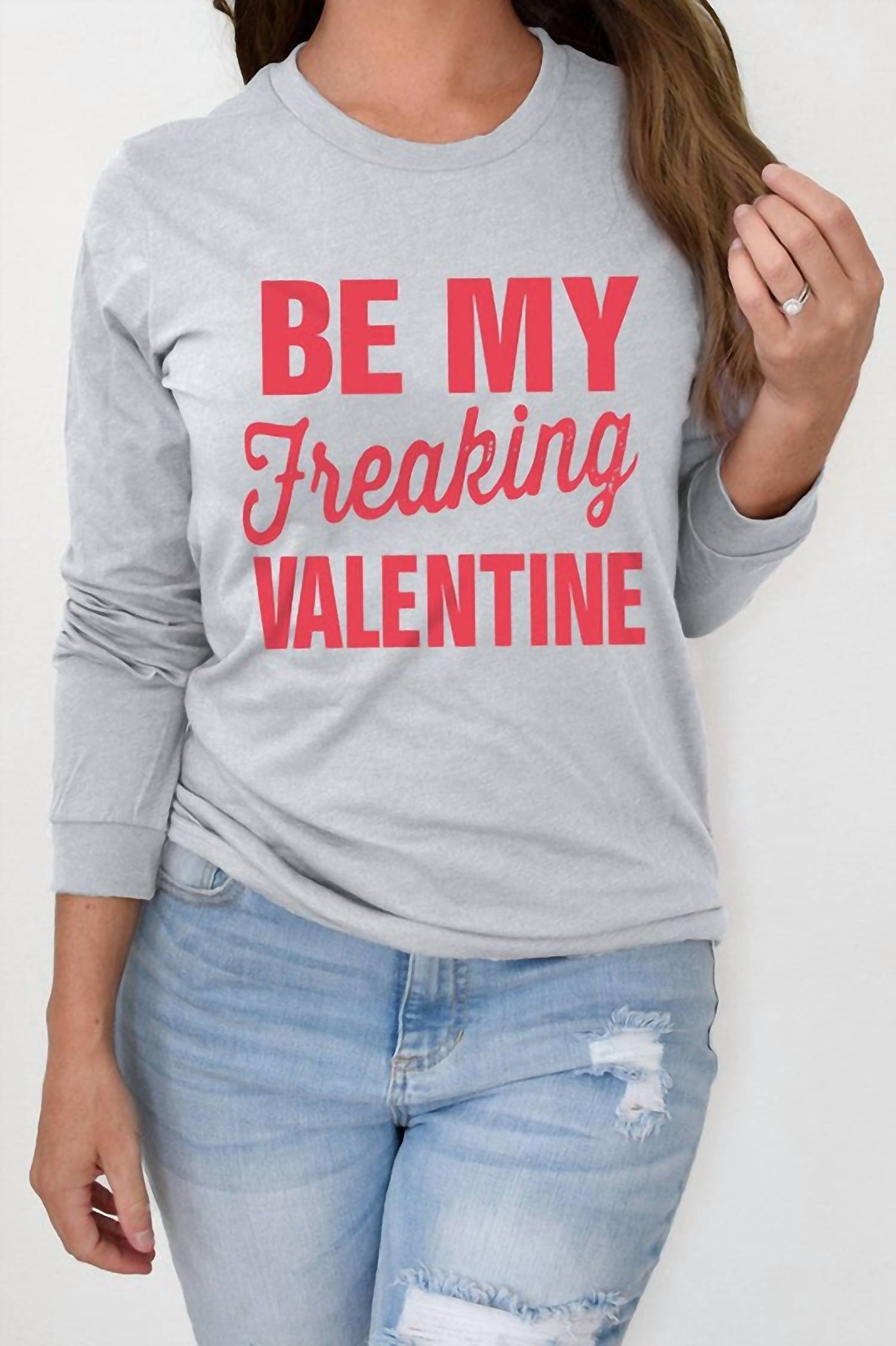 Kentce Fashion "be My Freaking Valentine" Graphic Top In Grey