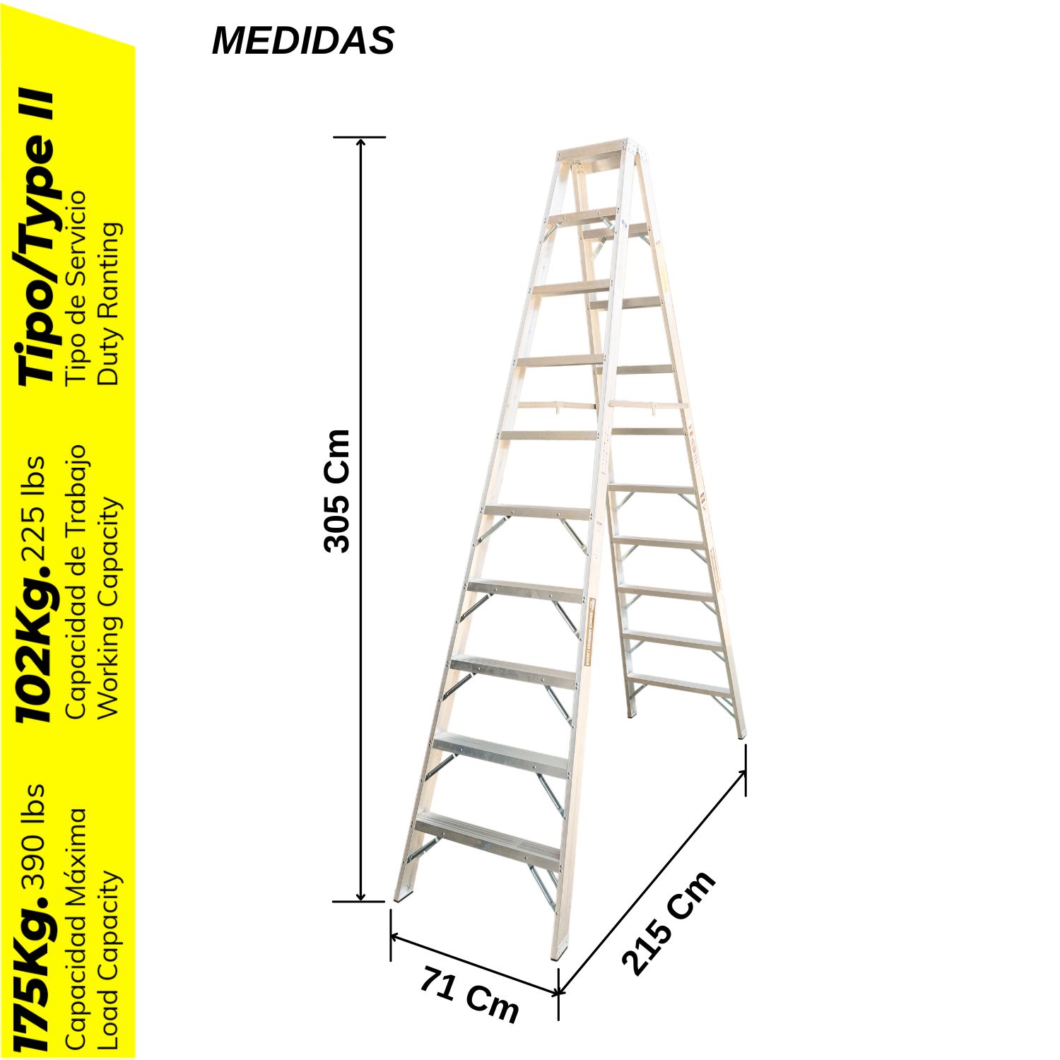 ESCALERA ALUMINIO STANDARD TIJERA DOBLE ASCENSO DE 10 PASOS CAPACIDAD DE CARGAR 175 KG - BRONCO AMERICAN