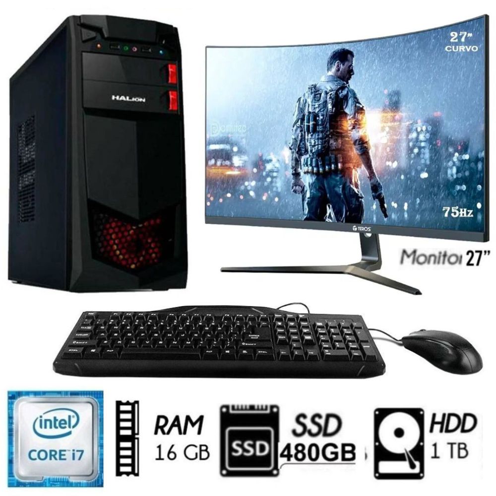 COMPUTADORA PC INTEL CORE I7 3.4 GHZ RAM 16GB DISCO 1TB+SSD 480GB  MONITOR 27