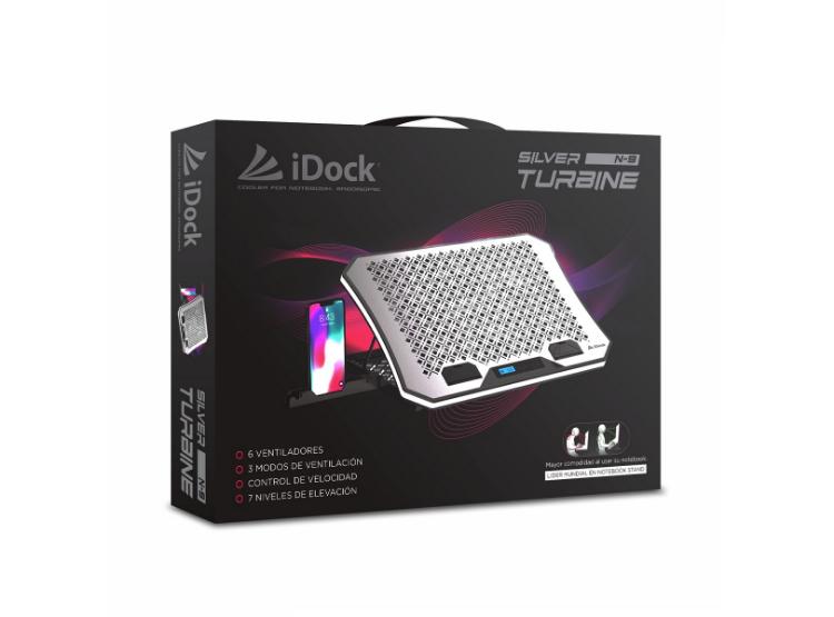 IDOCK - COOLER TURBINE N-9 SILVER CON 7 NIVELES Y 6 VENTILADORES