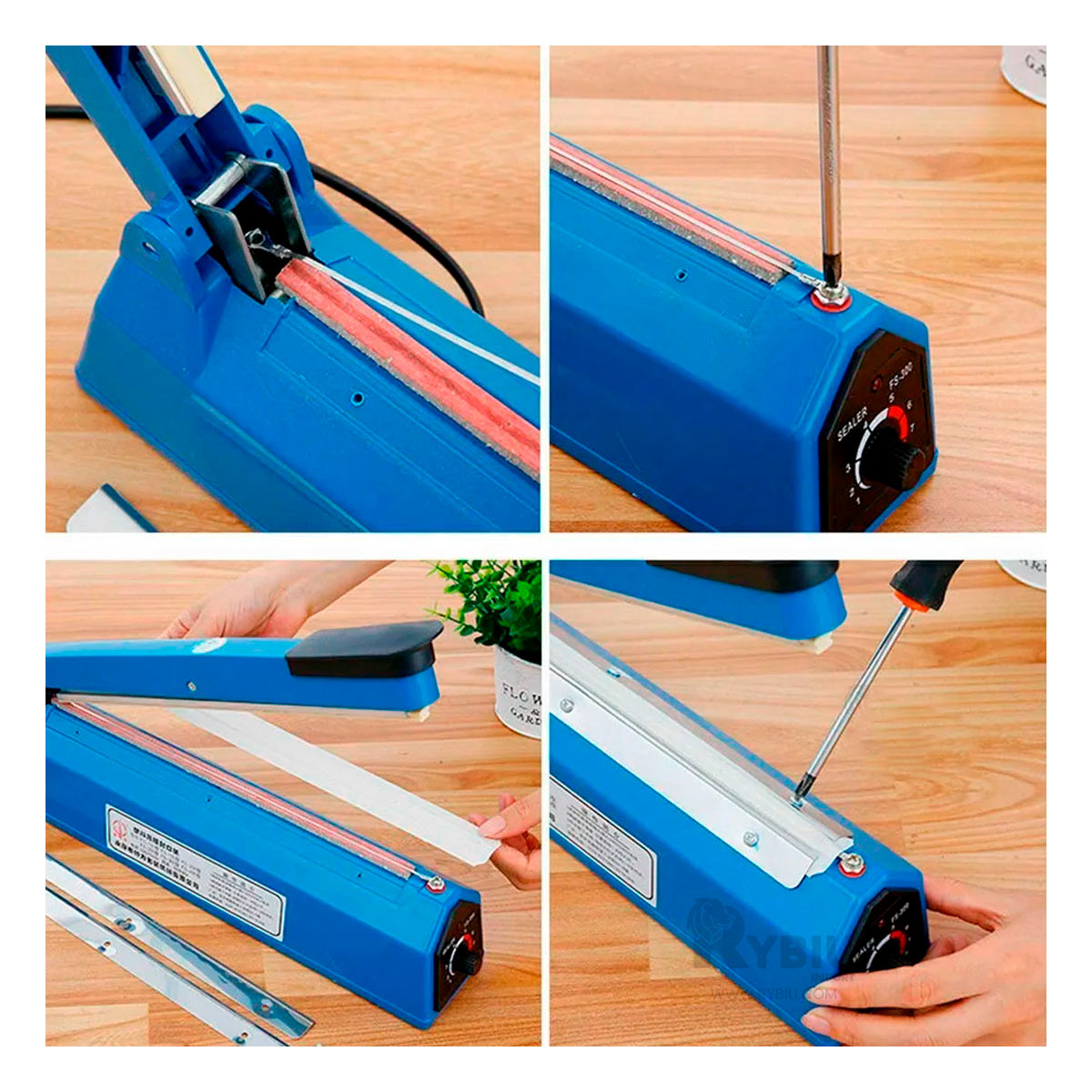 SELLADORA DE BOLSAS PLASTICO PARA NEGOCIO AZUL DE 42X12 CM