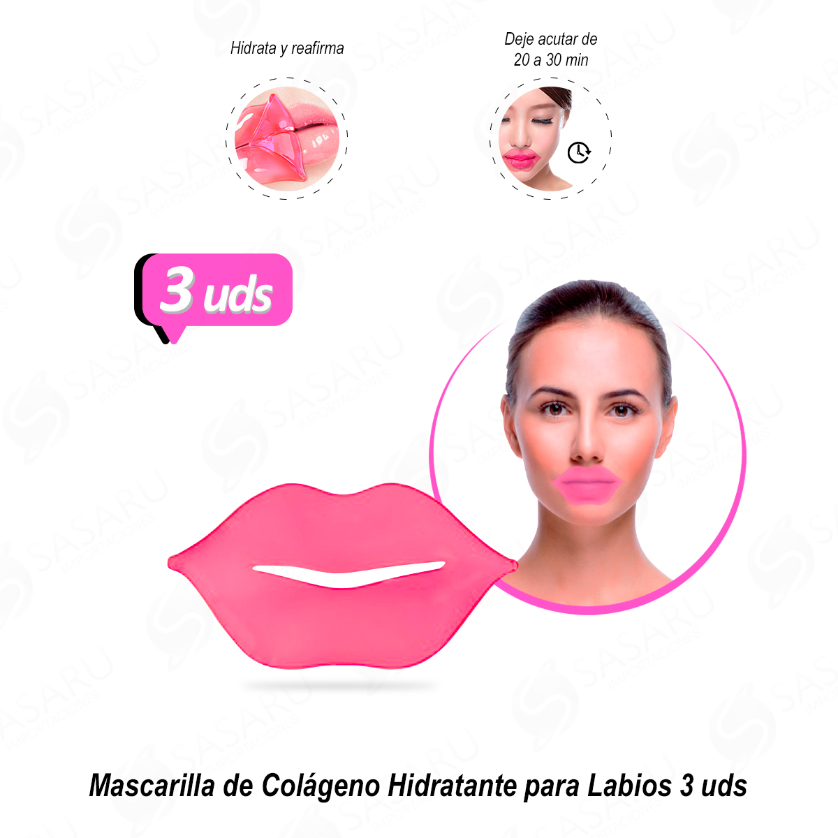 MASCARILLA DE COLÁGENO HIDRATANTE PARA LABIOS 3 UDS