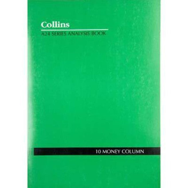 Collins A24 Series Analysis Book 10 Money Column Feint Ruled Stapled 24 Leaf A4 Green