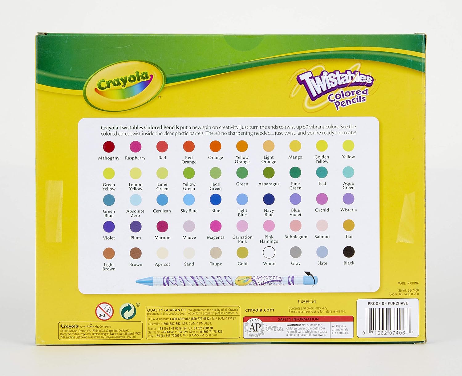 CRAYOLA JUEGO DE LÁPICES DE COLORES TWISTABLES (50 QUILATES), LÁPICES DE COLORES SIN AFILAR PARA NIÑOS