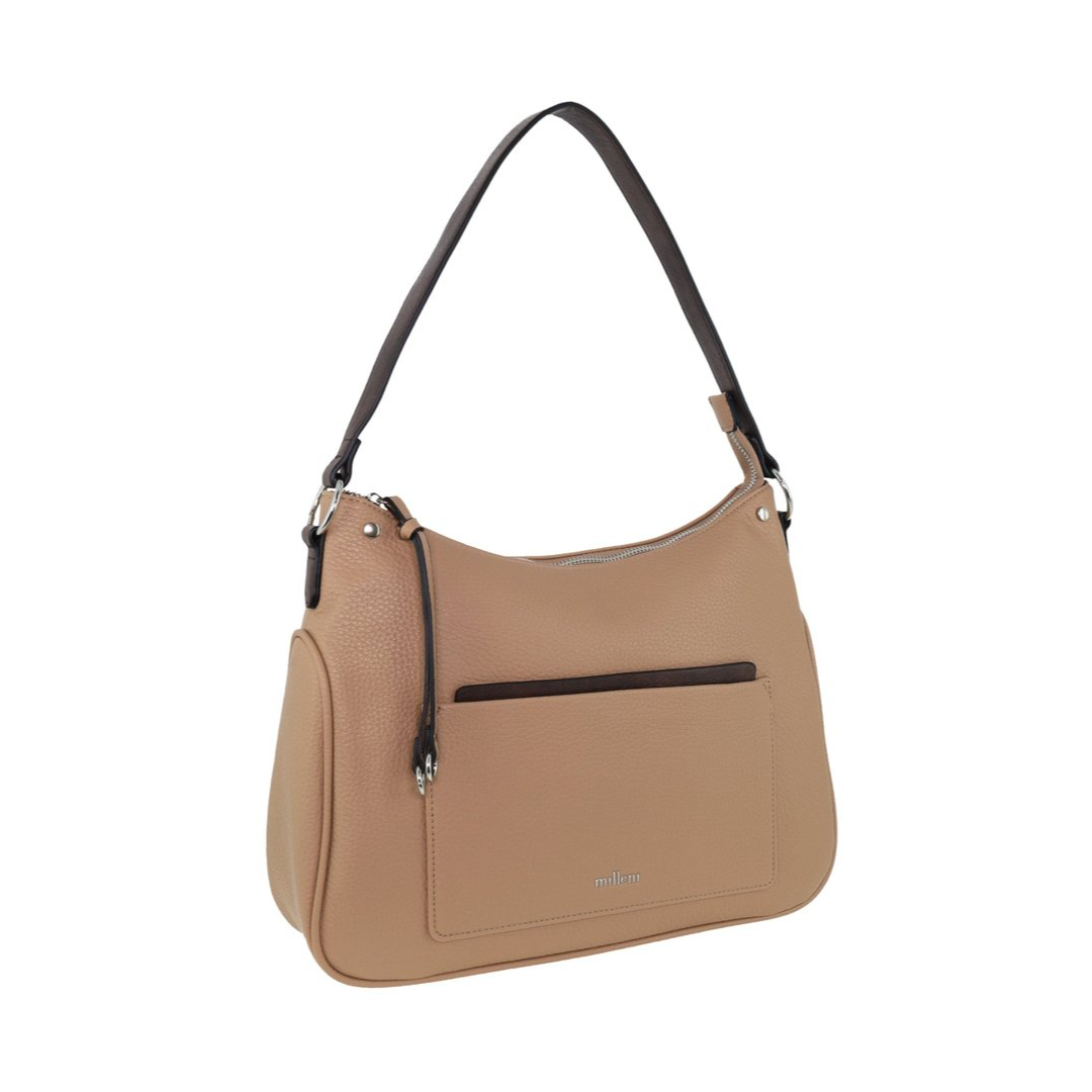 Milleni Women's Handbag Vegan Leather Contemporary Fashion Tote Bag (Beige)