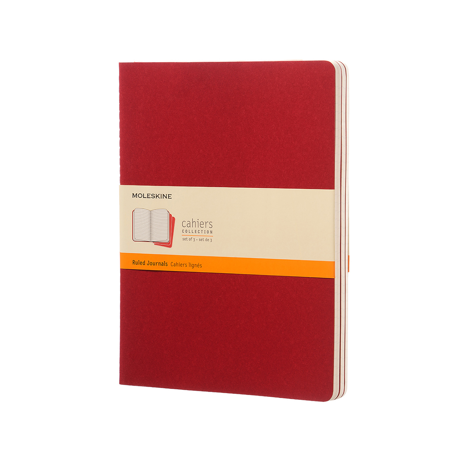 Moleskine Ruled Cahier Notebook X-Large (Cranberry Red) [3-Pieces]