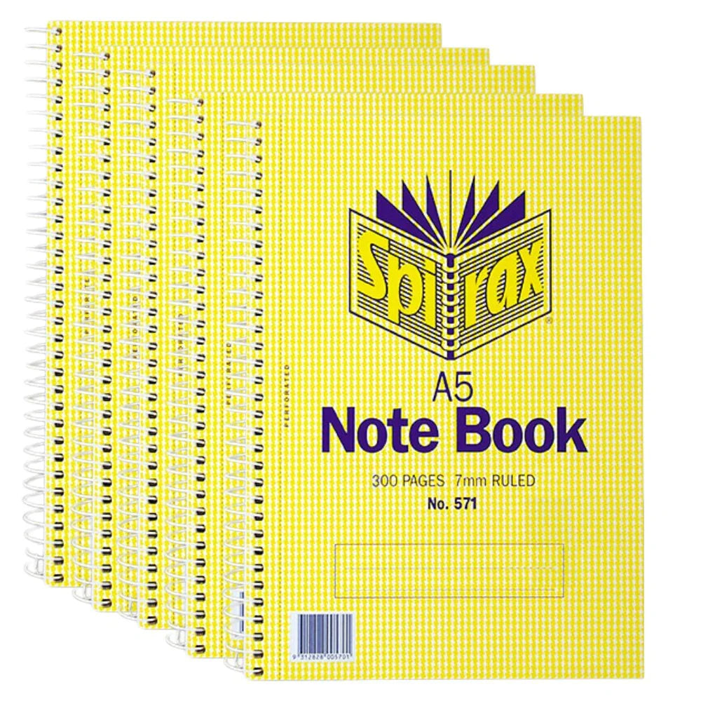 Spirax 571 Notebook A5 Spiral Bound 300 Page Pack 5