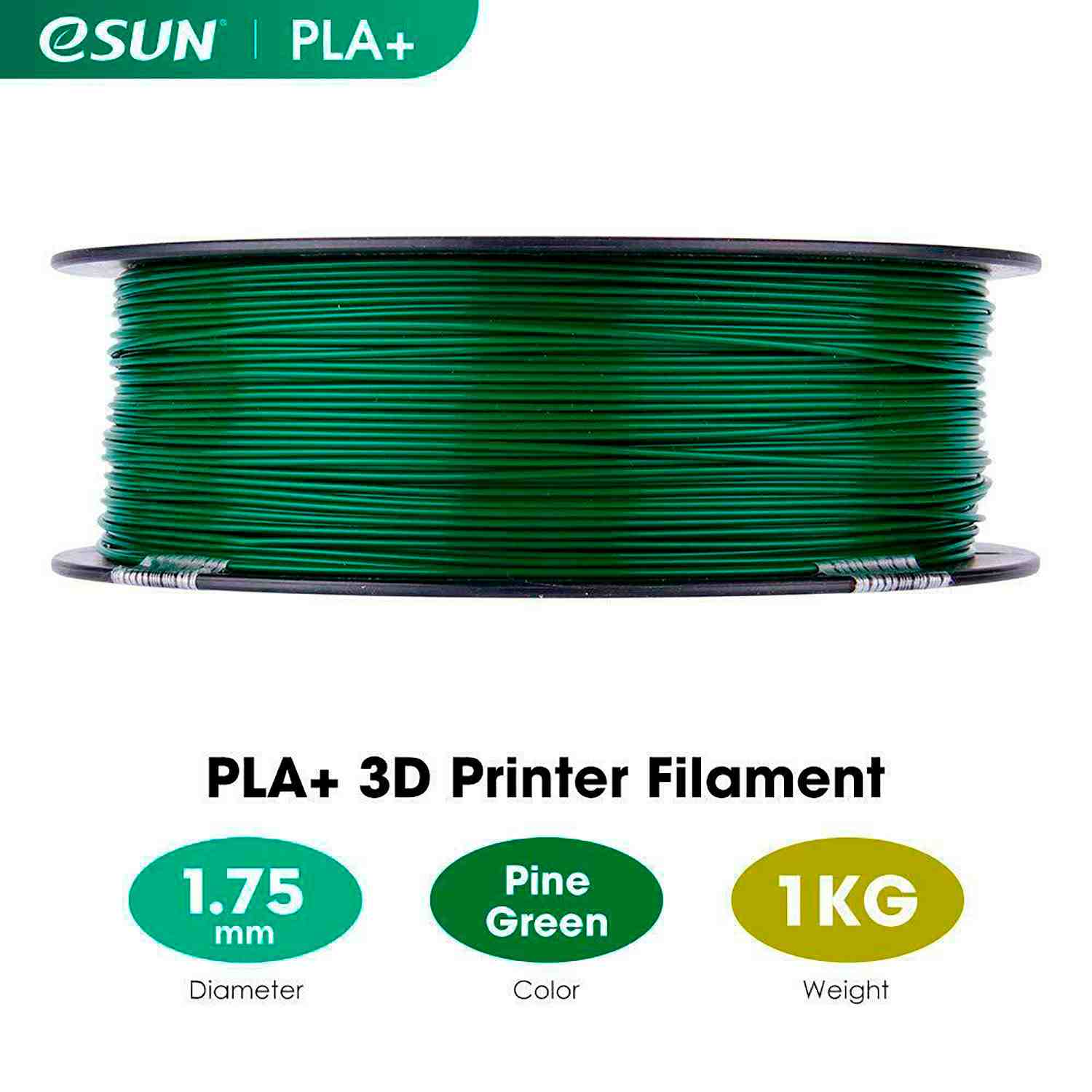 FILAMENTO IMPRESORA 3D PLA+ 1.75MM 1KG ESUN VERDE PINO