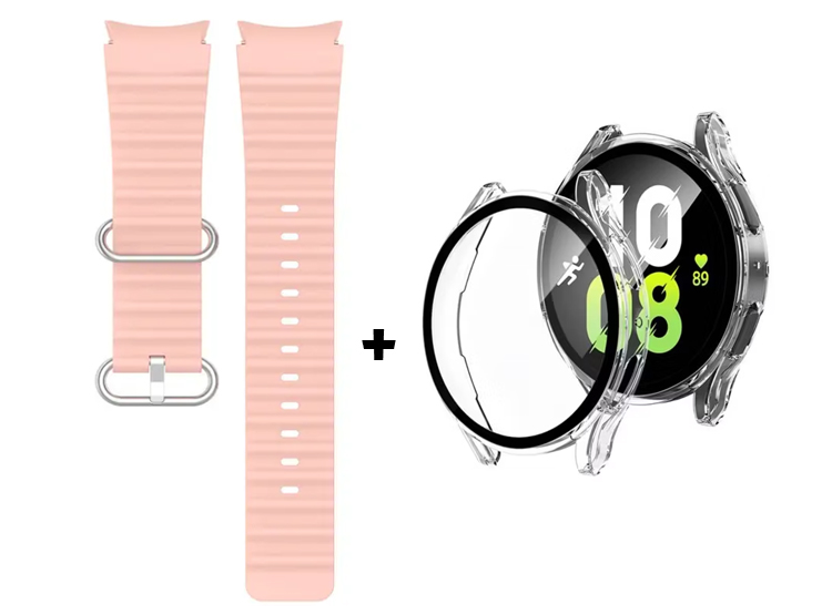 CORREA SILICONA OCEAN ROSA + BUMPER CLEAR PARA SAMSUNG WATCH 4 40MM