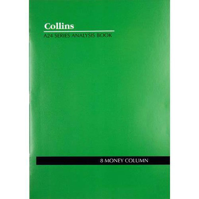 Collins A24 Series Analysis Book 8 Money Column Feint Ruled Stapled 24 Leaf A4 Green