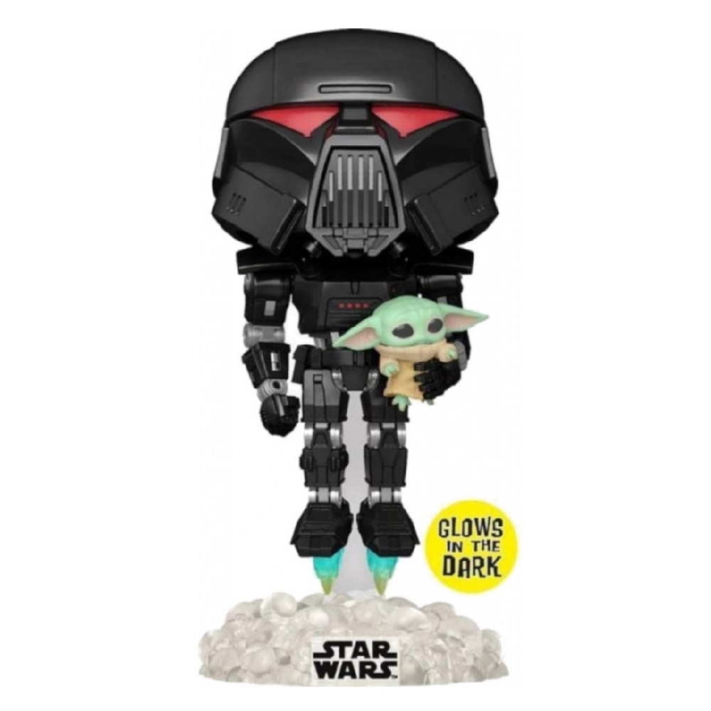 FUNKO POP STAR WARS MANDALORIAN DARK TROOPER CON GROGU STICKER SPECIAL