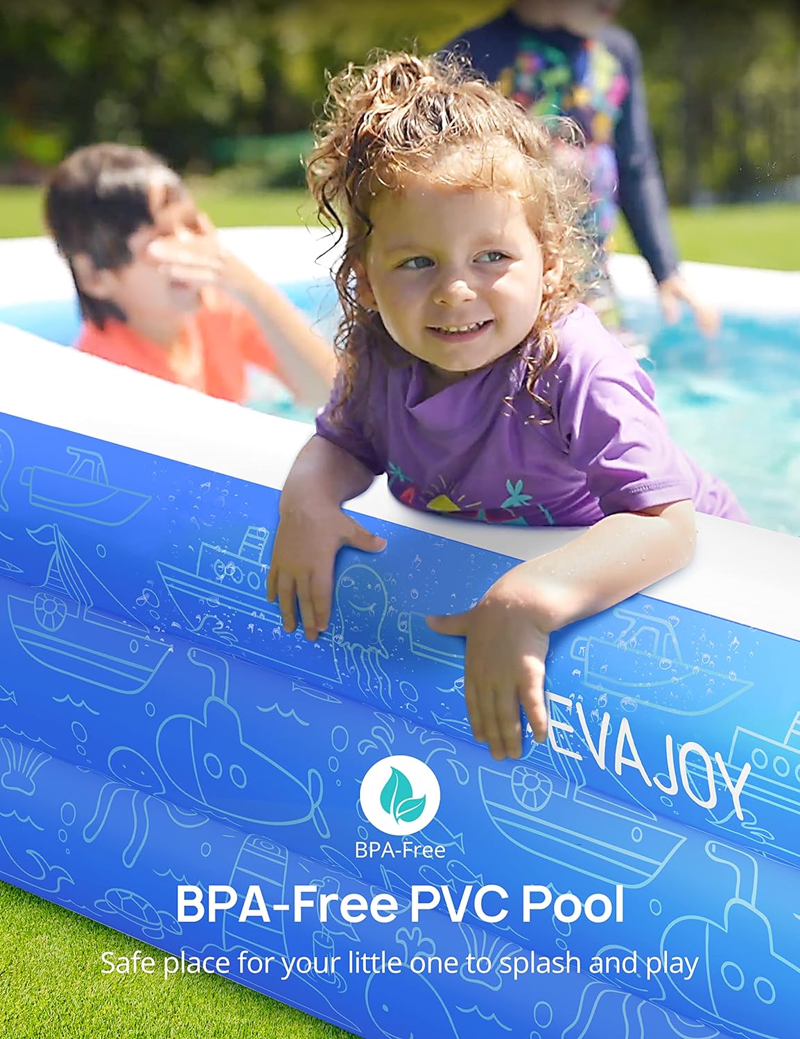 EVAJOY - PISCINA INFLABLE DE 118 X 72 X 20 ', PISCINA SOBRE EL SUELO, PARA NIÑOS DE GRAN TAMAÑO, PISCINAS INFLABLES GRUESAS