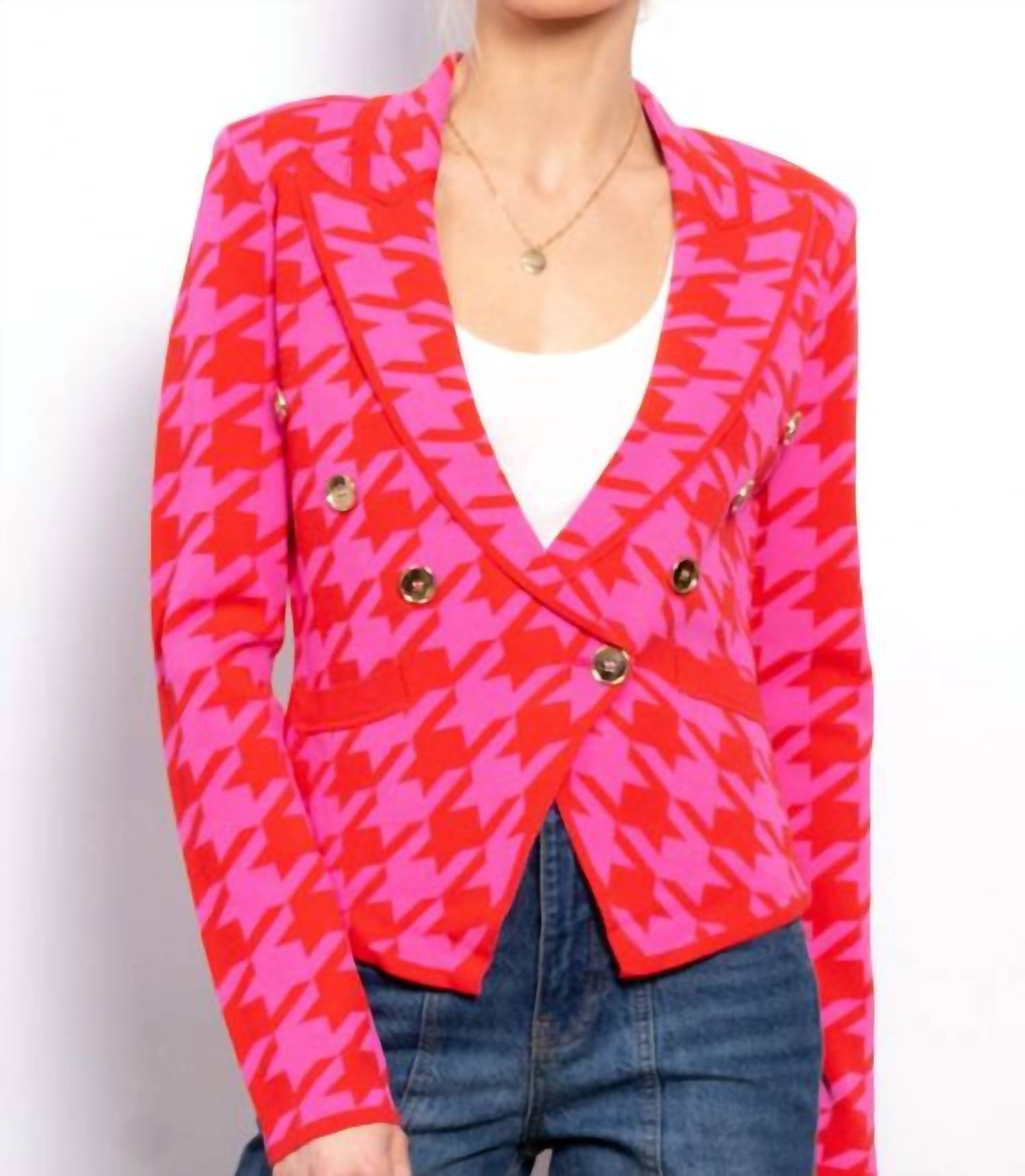Central Park West Everly Double Breasted Blazer In Pink