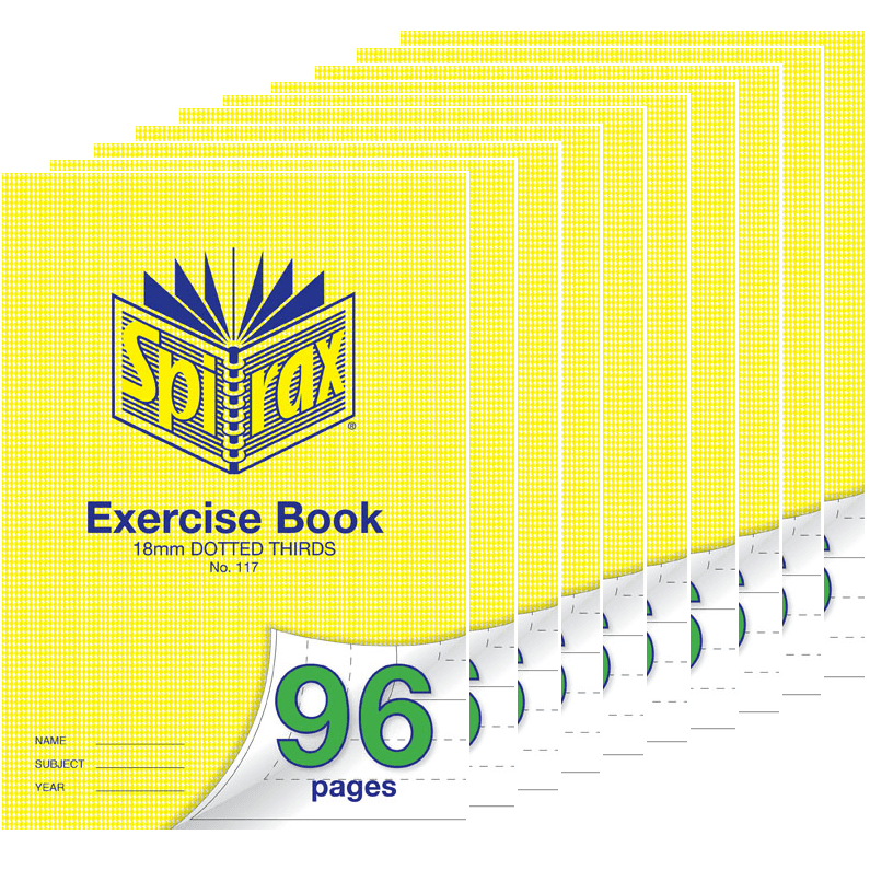 Spirax 117 Exercise Book Dotted Thirds 18mm 70Gsm 96 Page A4 Pack 10