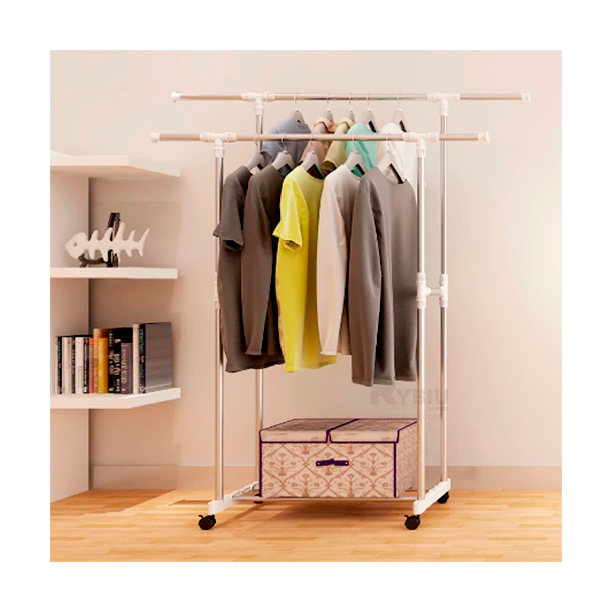 ORGANIZADOR DE ROPA CON 2 NIVELES EN COLOR GRIS