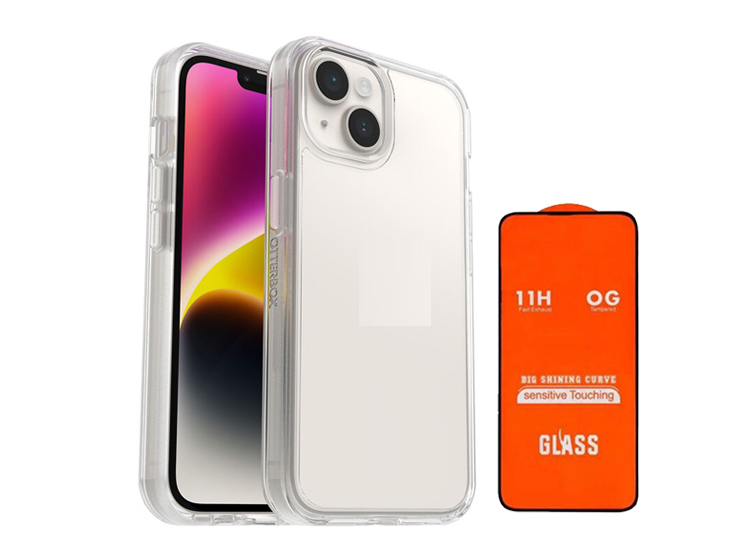 CASE OTTERBOX SYMMETRY PARA IPHONE 15 CLEAR + MICA DE VIDRIO COMPLETO