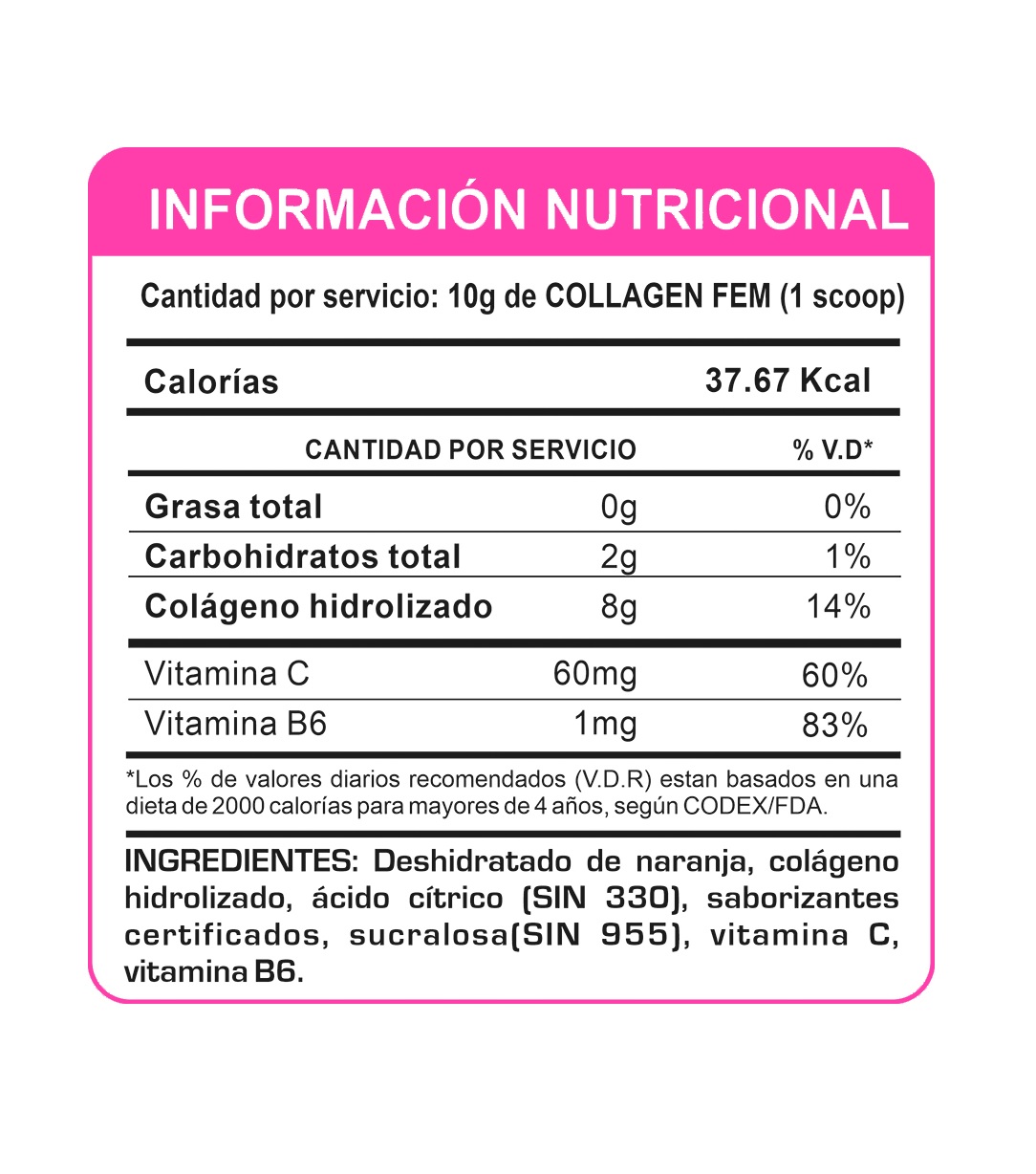 COLLAGEN FEM 500GR FITFEM NARANJA COLÁGENO HIDROLIZADO UN