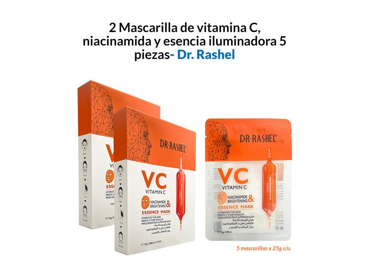 2 MASCARILLA VITAMINA C NIACINAMIDA Y ESENCIA ILUMINADORA 5 PIEZAS