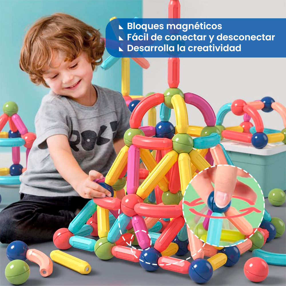 JUEGO DIDÁCTICO EDUCATIVO BLOQUES CONSTRUCCIÓN MAGNÉTICO 3 AÑOS 64 PZS