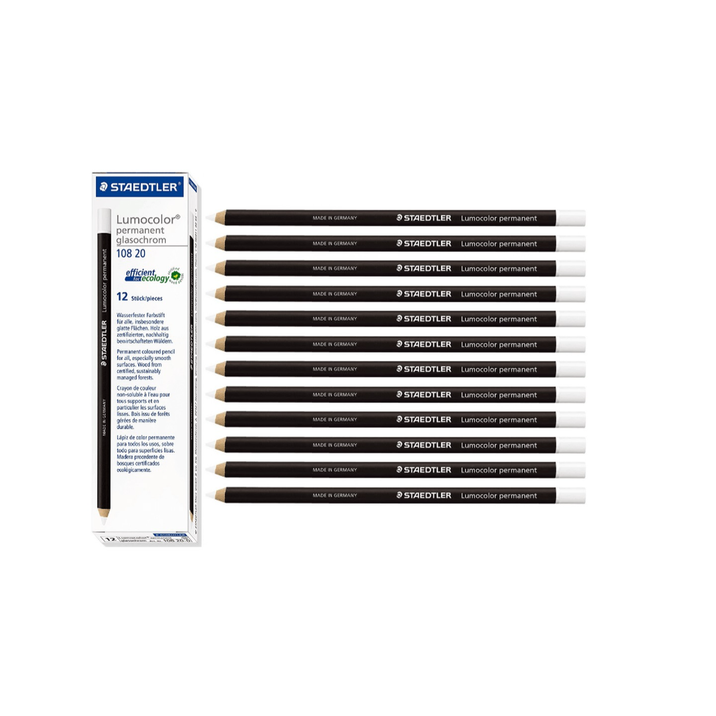 Staedtler 108 Lumocolor Permanent Glasochrom Pencils (White) [Box 12]