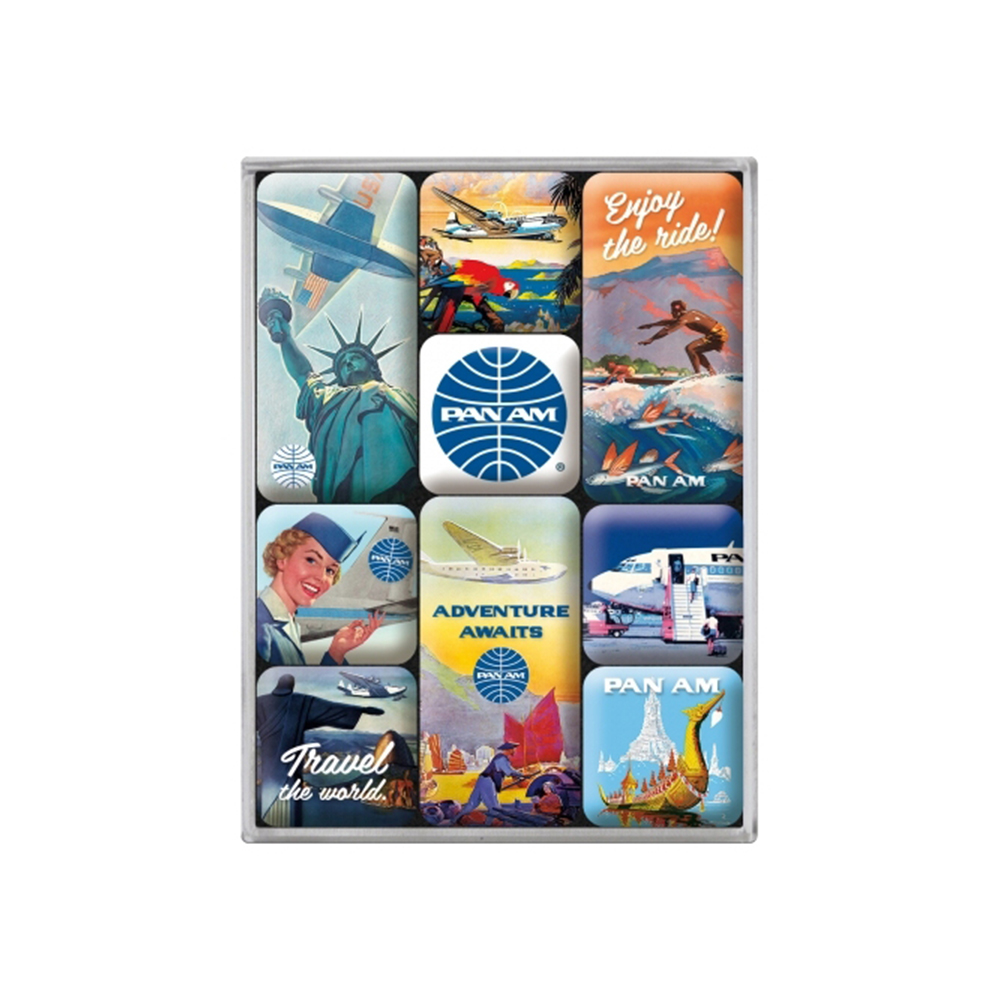Nostalgic-Art 9pc Fridge Decor Magnet Set Pan Am Travel The World 7x9.3x2cm