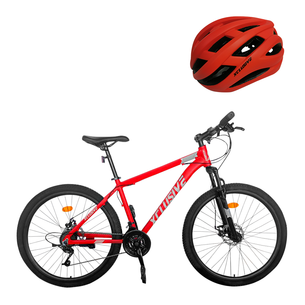 BICICLETA ALUMINIO XCLUSIVE ARO 29 RG FRENO DE DISCO HIDRAULICO + CASCO MTB ROJO L