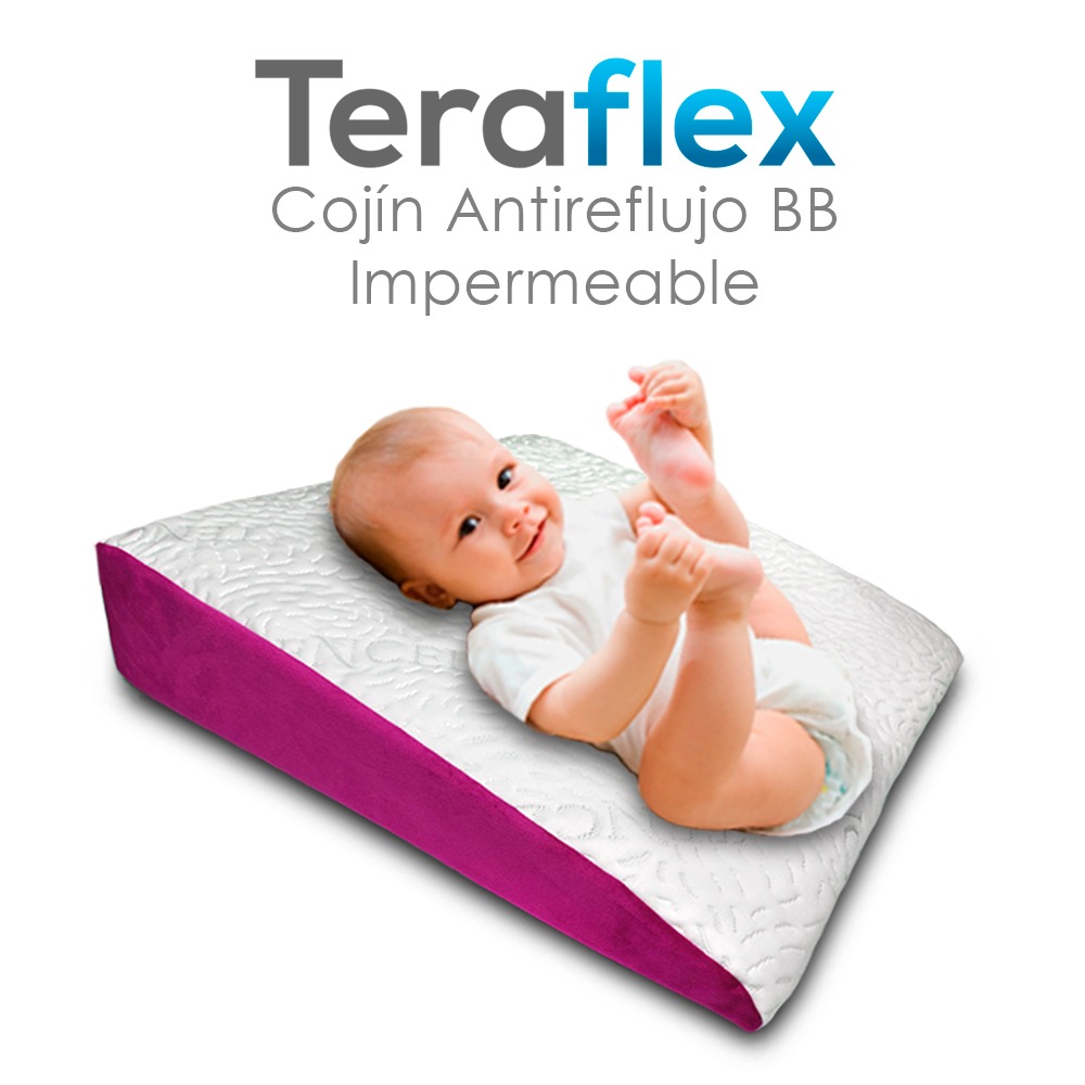 ALMOHADA COJIN ANTIREFLUJO BEBE IMPERMEABLE FUCSIA TERAFLEX 61X61X12 CM