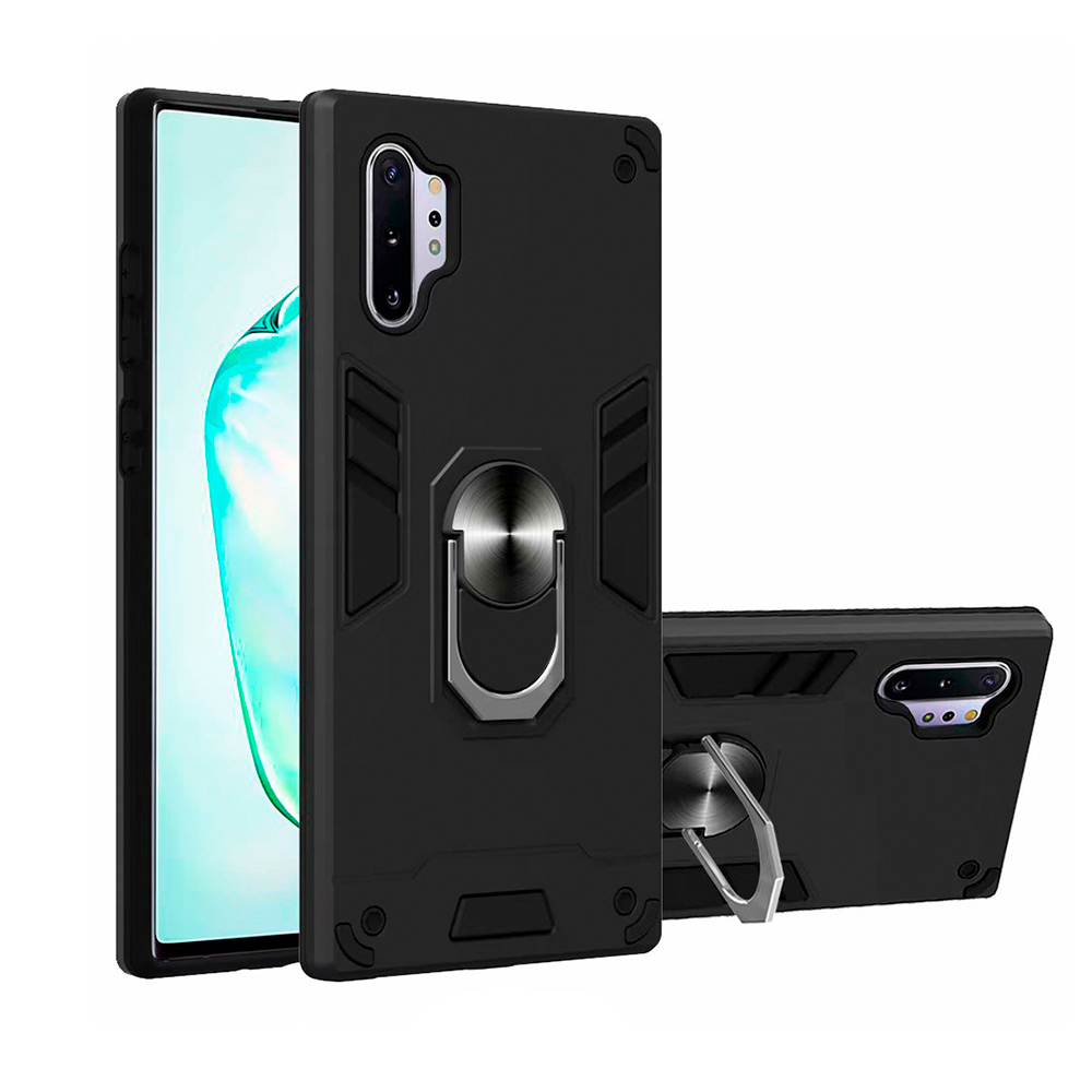 FUNDA PARA MOTOROLA MOTO G9 PLUS CON ANILLO METÁLICO ANTISHOCK NEGRO