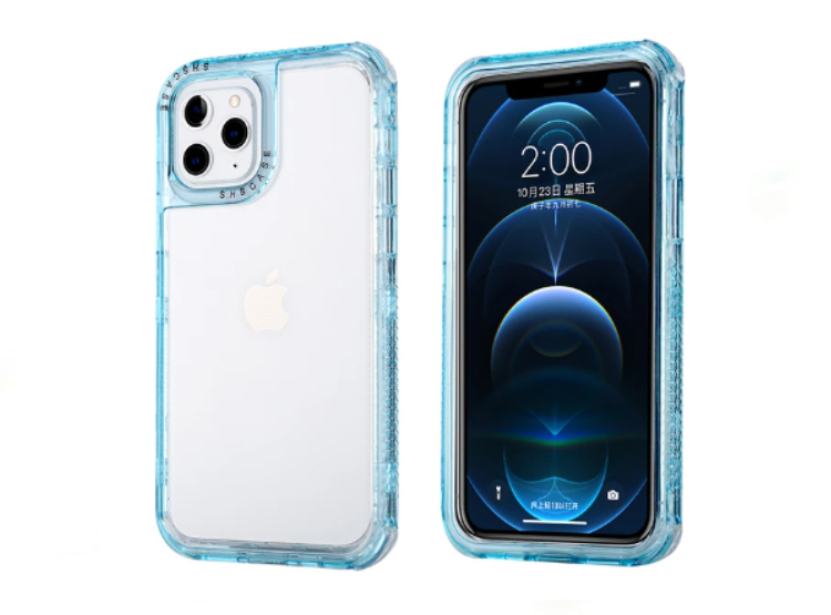 CASE 3 EN 1 CON BORDE DE COLOR PARA IPHONE 12 PRO MAX - CELESTE