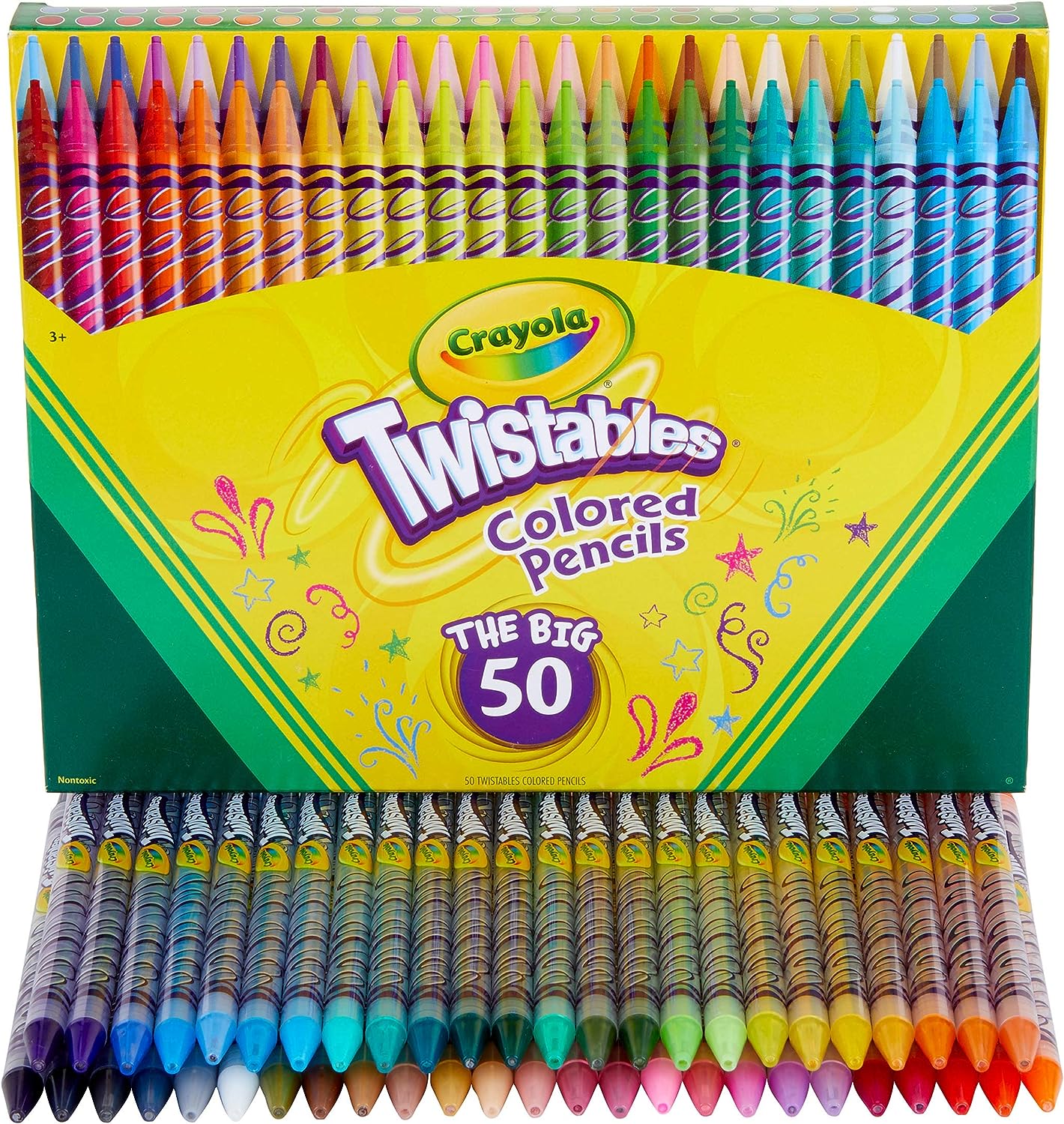 CRAYOLA JUEGO DE LÁPICES DE COLORES TWISTABLES (50 QUILATES), LÁPICES DE COLORES SIN AFILAR PARA NIÑOS