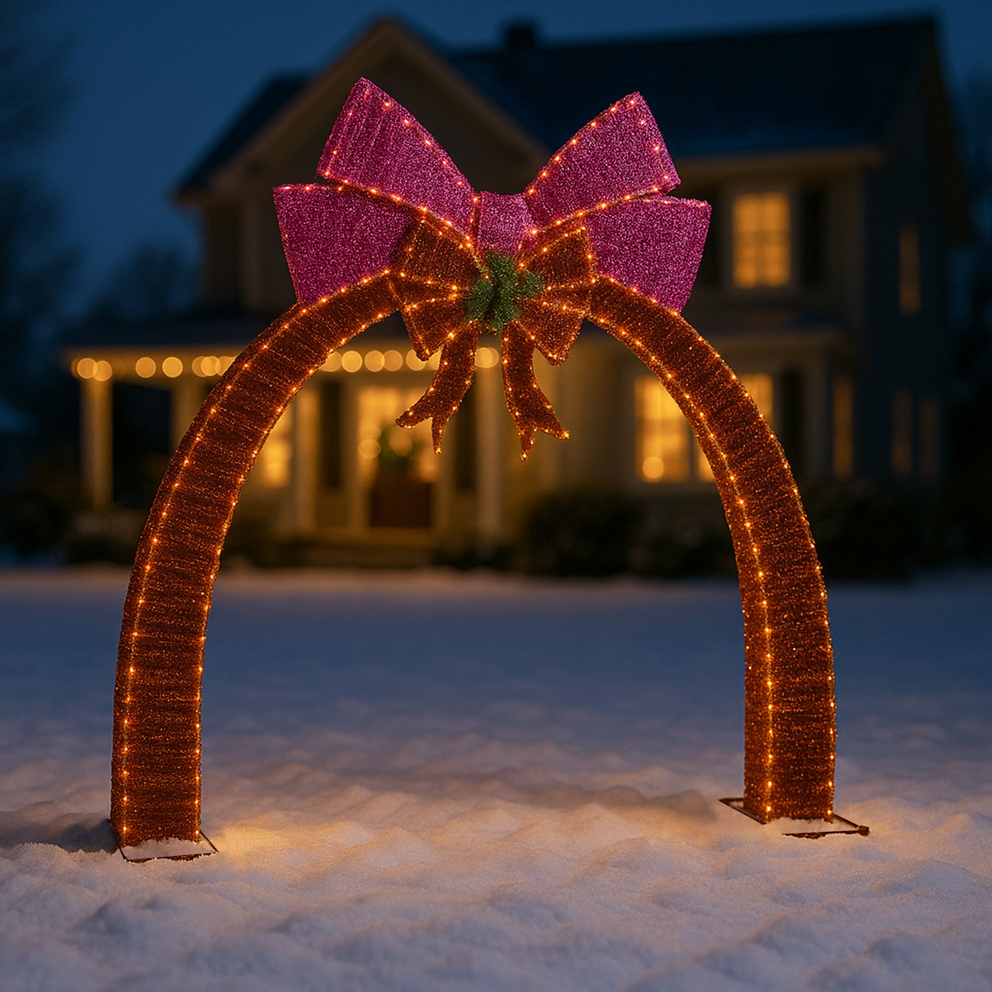 Lexi Lighting LED Tinsel Pink & Red Twin-Bow Arched Door