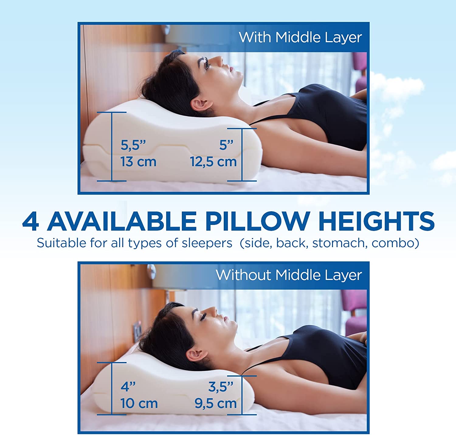 MABEL HOME ALMOHADA DE SÁNDWICH ALMOHADA DE ESPUMA VISCOELÁSTICA AJUSTABLE ALMOHADA CERVICAL PARA DOLOR DE CUELLO SOP