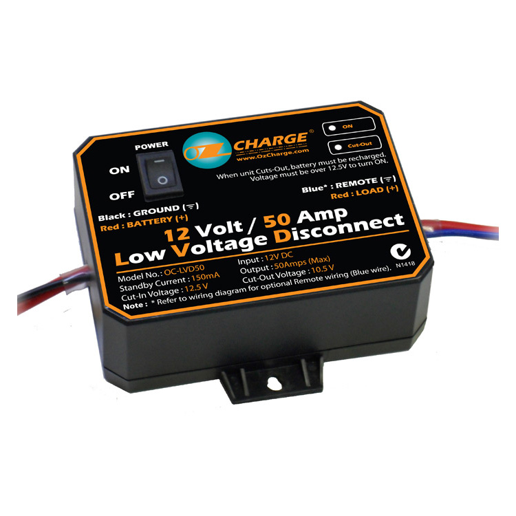 OzCharge OC-LVD50 12V 50A Amp Low Voltage Disconnect LVD Caravan