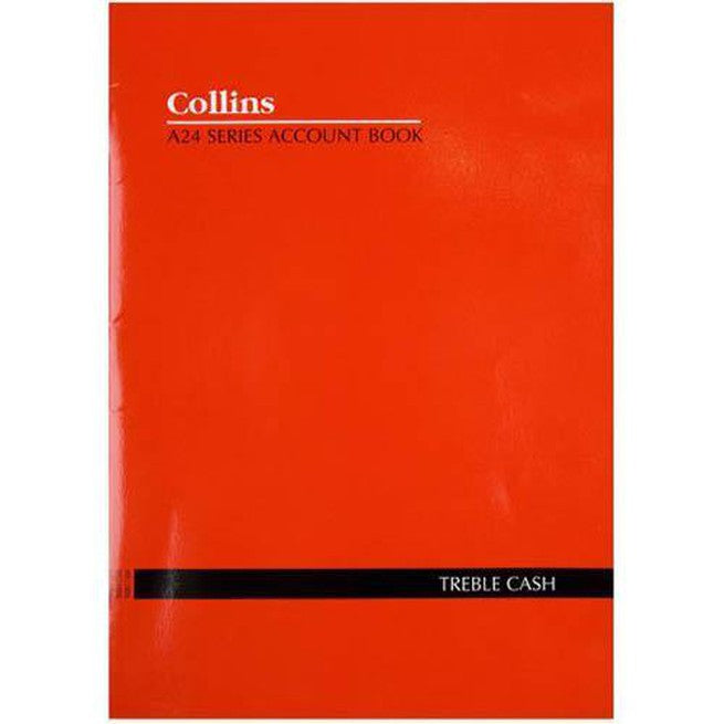 Collins A24 Series Account Book 3 Money Column Treble Cash 24 Leaf A4 Red