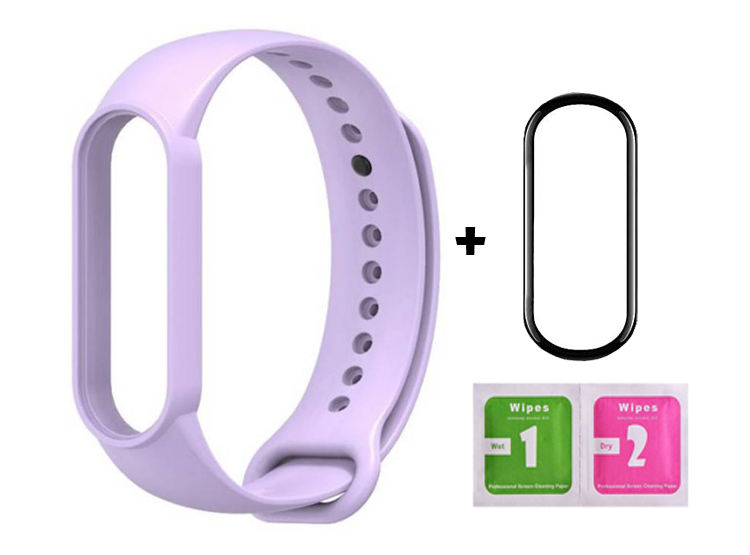 CORREA SILICONA + MICA DE VIDRIO 9H PARA XIAOMI MI BAND 5 - LILA